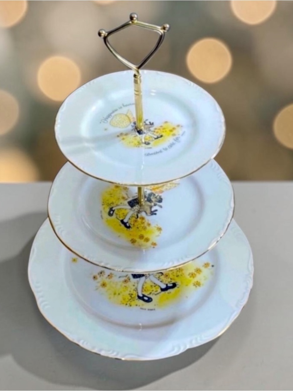 Vintage 1973 Holly Hobbie 3-Tier 3 Layer Detachable Tidbit Tray Serving Platter
